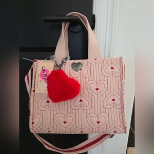 NWT Beysey Johnson Pink Stitched Heart Patterned Tote Bag